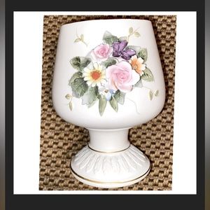Vintage Lefton China Hand Painted Vase/Candle floral stucco  white/pink